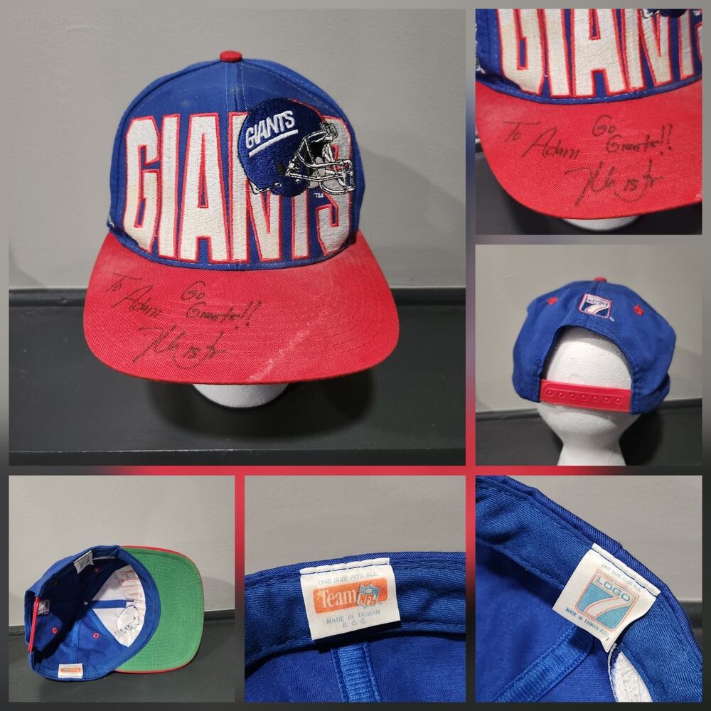 VTG New York Giants Logo 7 Team NFL Football SIGNED Snapback Hat‎ Cap OSFA